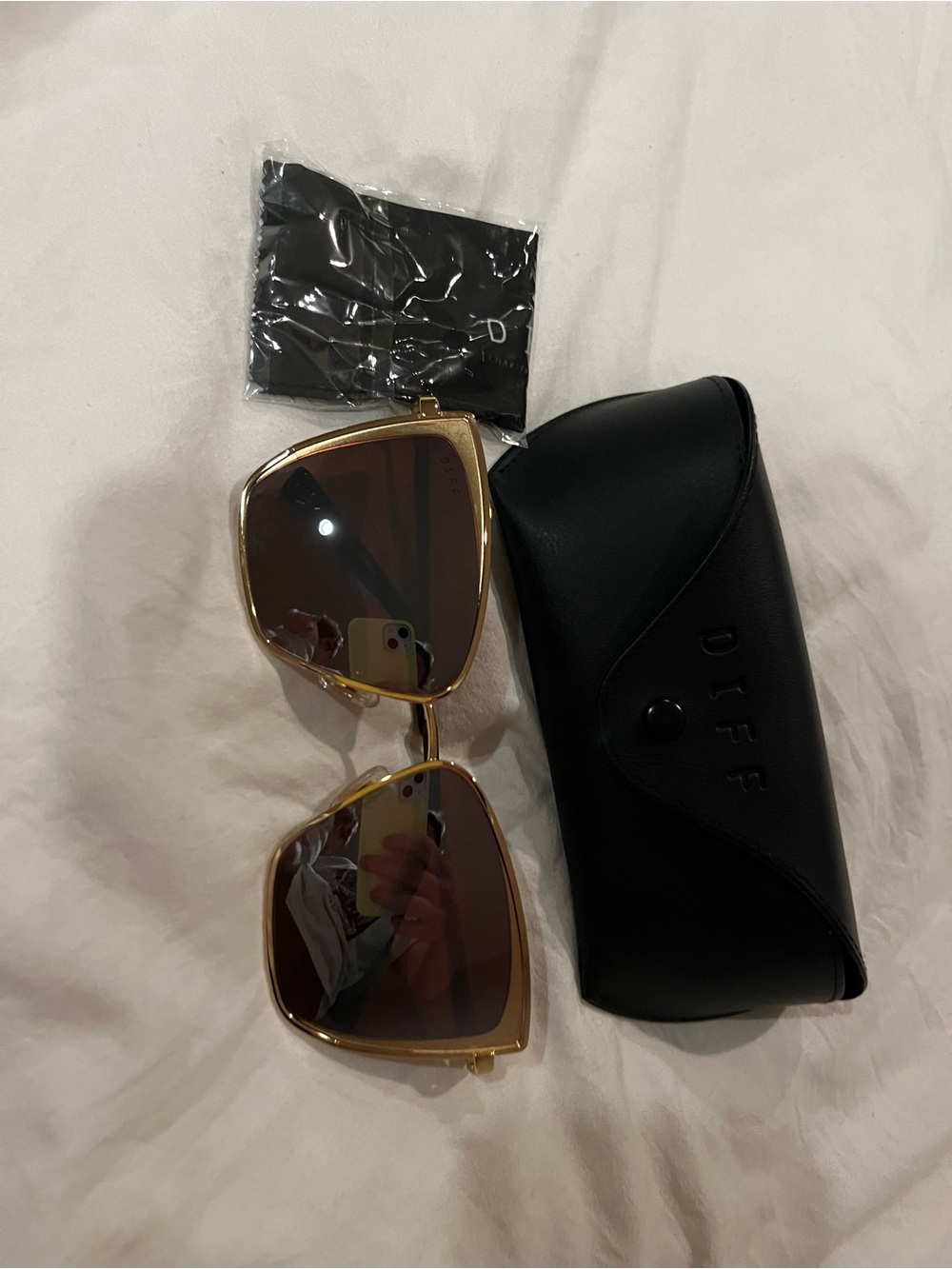 DIFF Gold Frame Brown Lens Women's Sunglasses